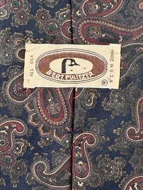 Vtg Bert Pulitzer All Silk Paisley Necktie Navy Red Ornate Classic